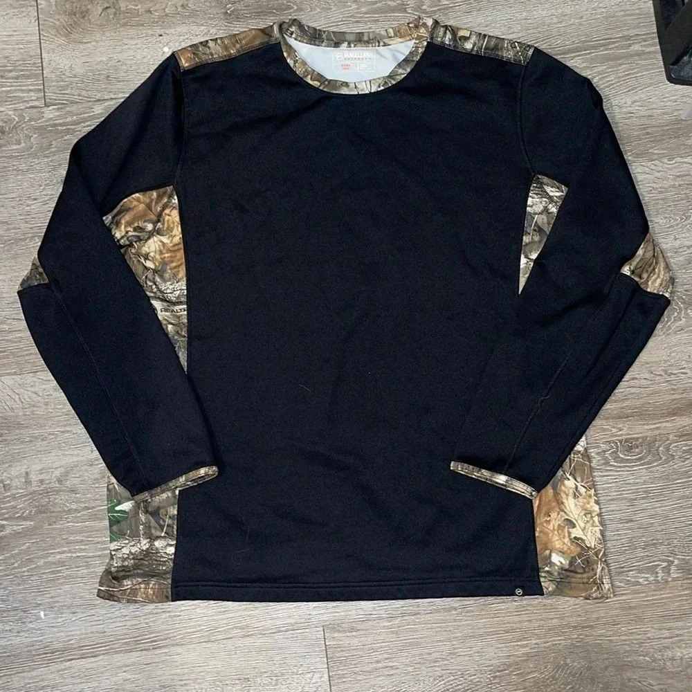 Magellan outdoors real tree hunt gear size xxl long sleeve t shirt black & camo